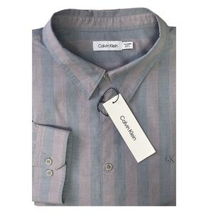 Calvin Klein Dress Shirt Spread Collar Enlarged Ridge Stripe Long Sleeve Cotton